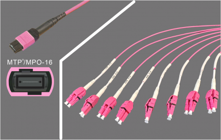 MPO-16 đến LC Lắp ráp. - MPO-16 đến 8 x LC Duplex OM3 đến OM5 Lắp ráp